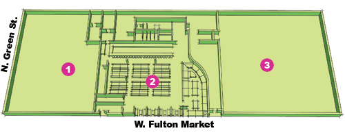 architect's drawing of Fulton St. Building in Chicago